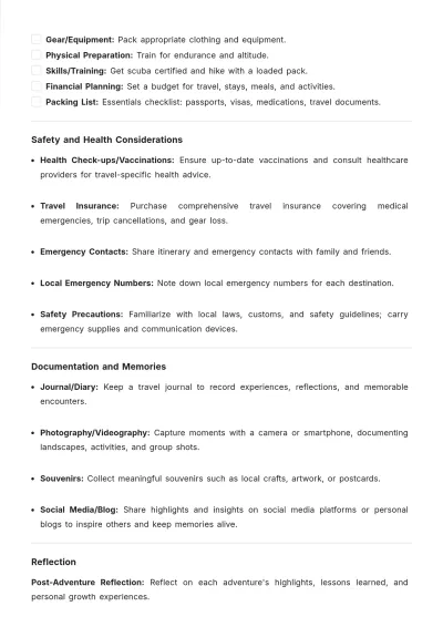 Free Adventure Bucket List Template to Edit Online