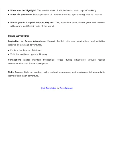 Free Adventure Bucket List Template to Edit Online