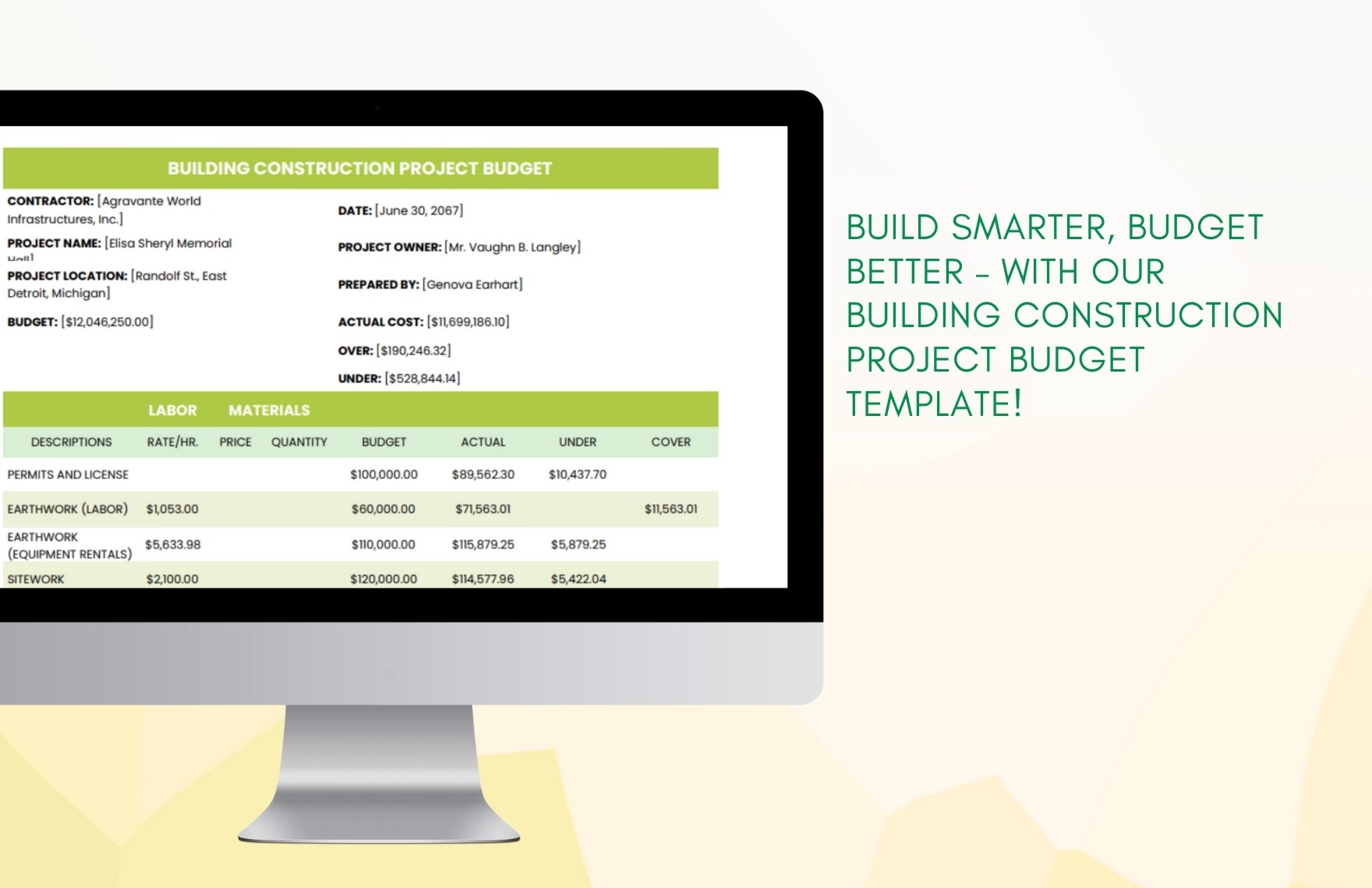 Building Construction Project Budget Template