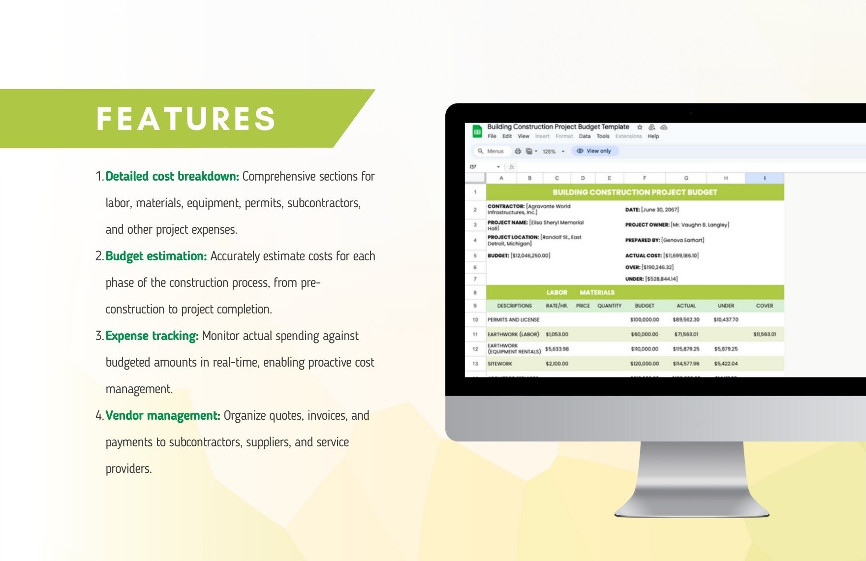 Building Construction Project Budget Template