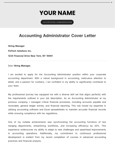 Free Accounting Administrator Cover Letter to Edit Online