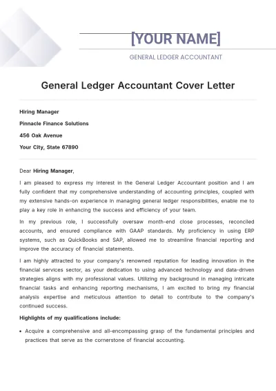 Free General Ledger Accountant Cover Letter to Edit Online