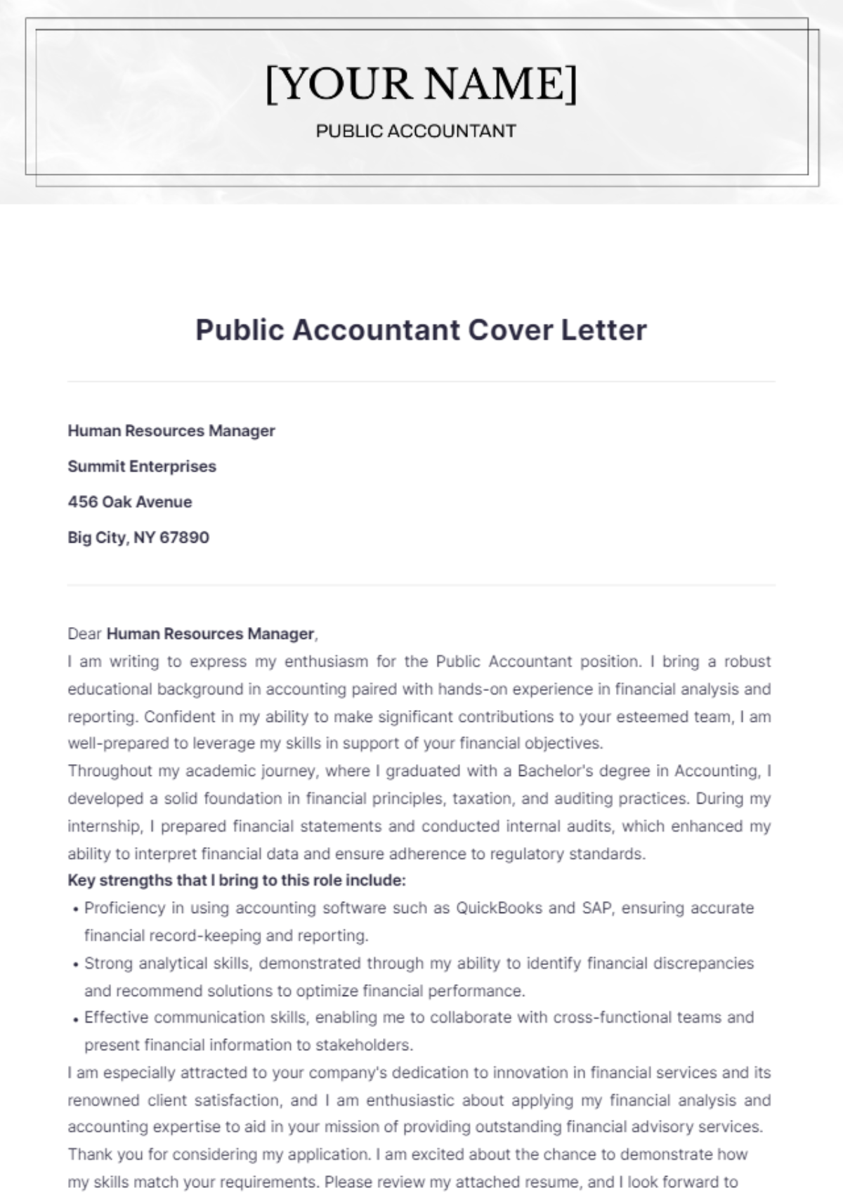 Public Accountant Cover Letter