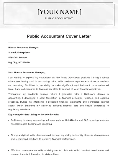 Free Public Accountant Cover Letter to Edit Online