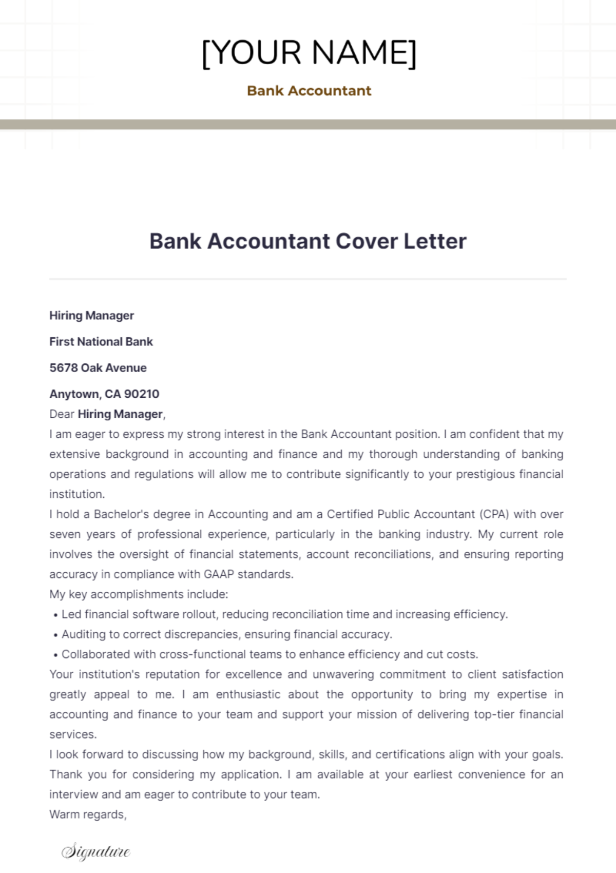 Bank Accountant Cover Letter - Edit Online & Download