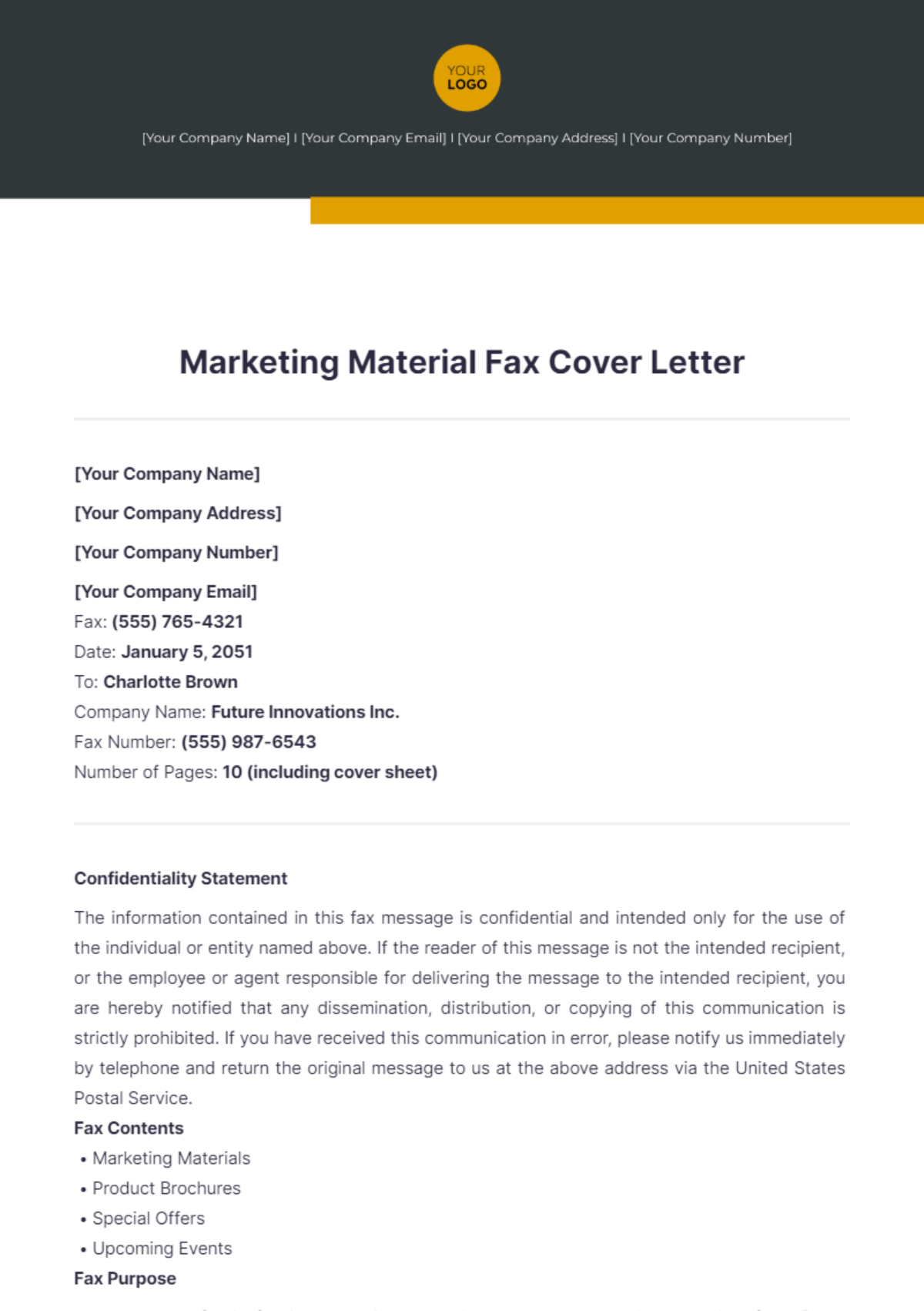 Marketing Material Fax Cover Letter - Edit Online & Download