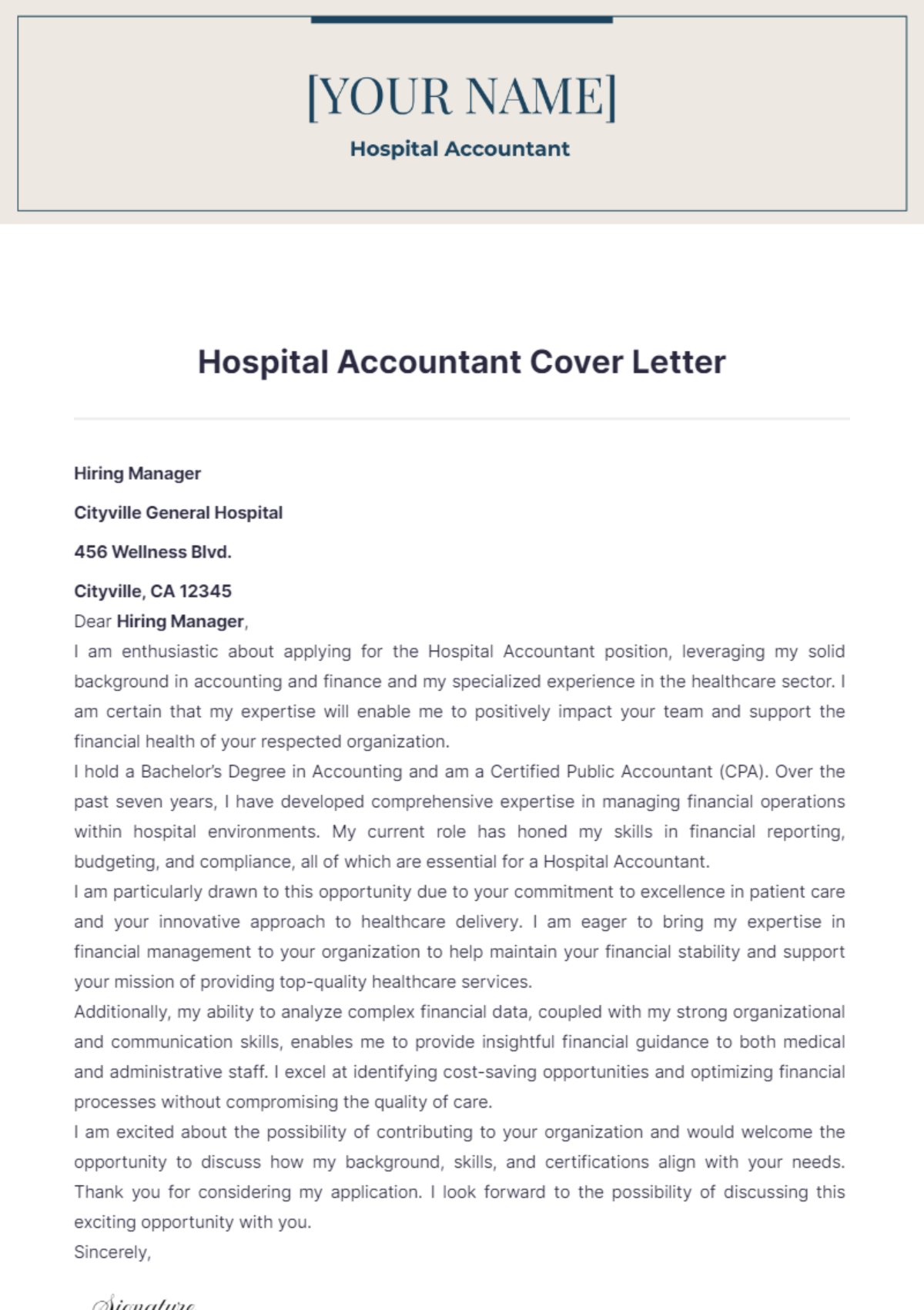 Hospital Accountant Cover Letter - Edit Online & Download