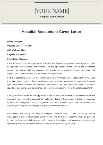Free Hospital Accountant Cover Letter to Edit Online