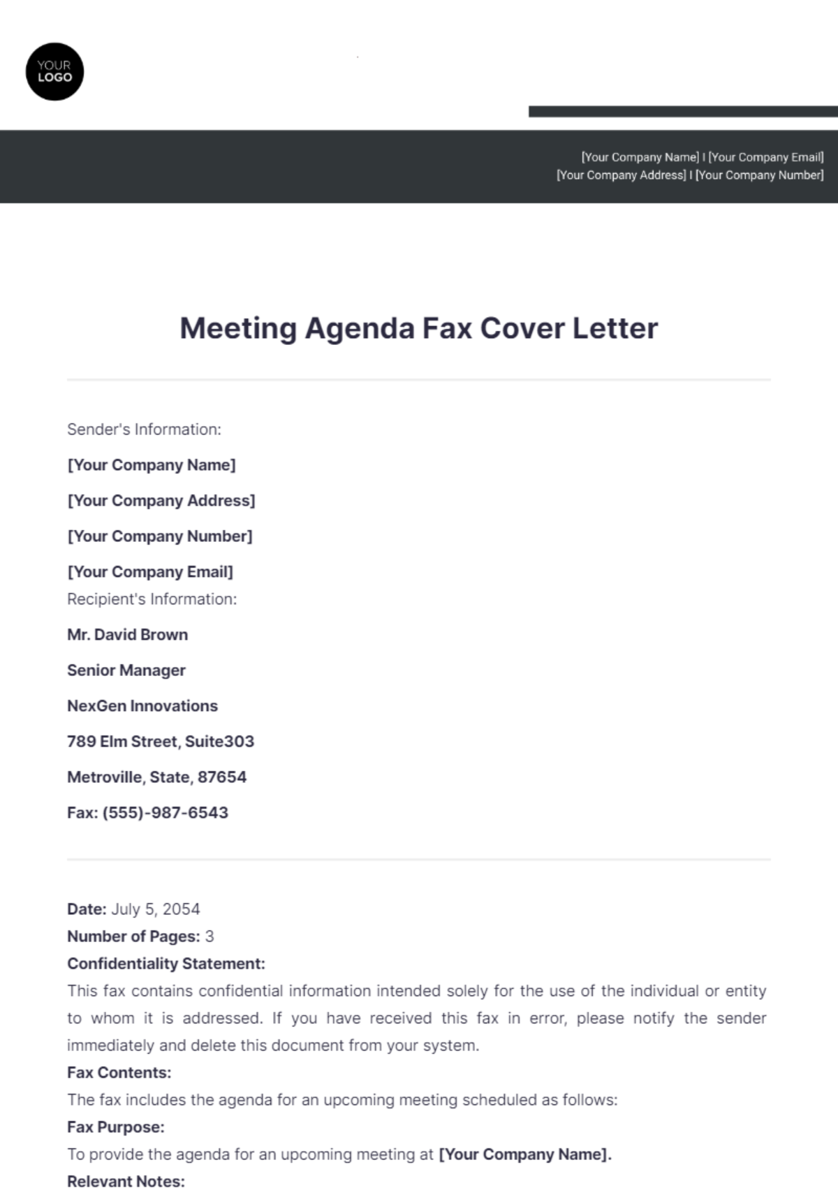 Meeting Agenda Fax Cover Letter - Edit Online & Download