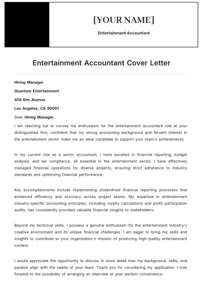 Free Entertainment Accountant Cover Letter to Edit Online
