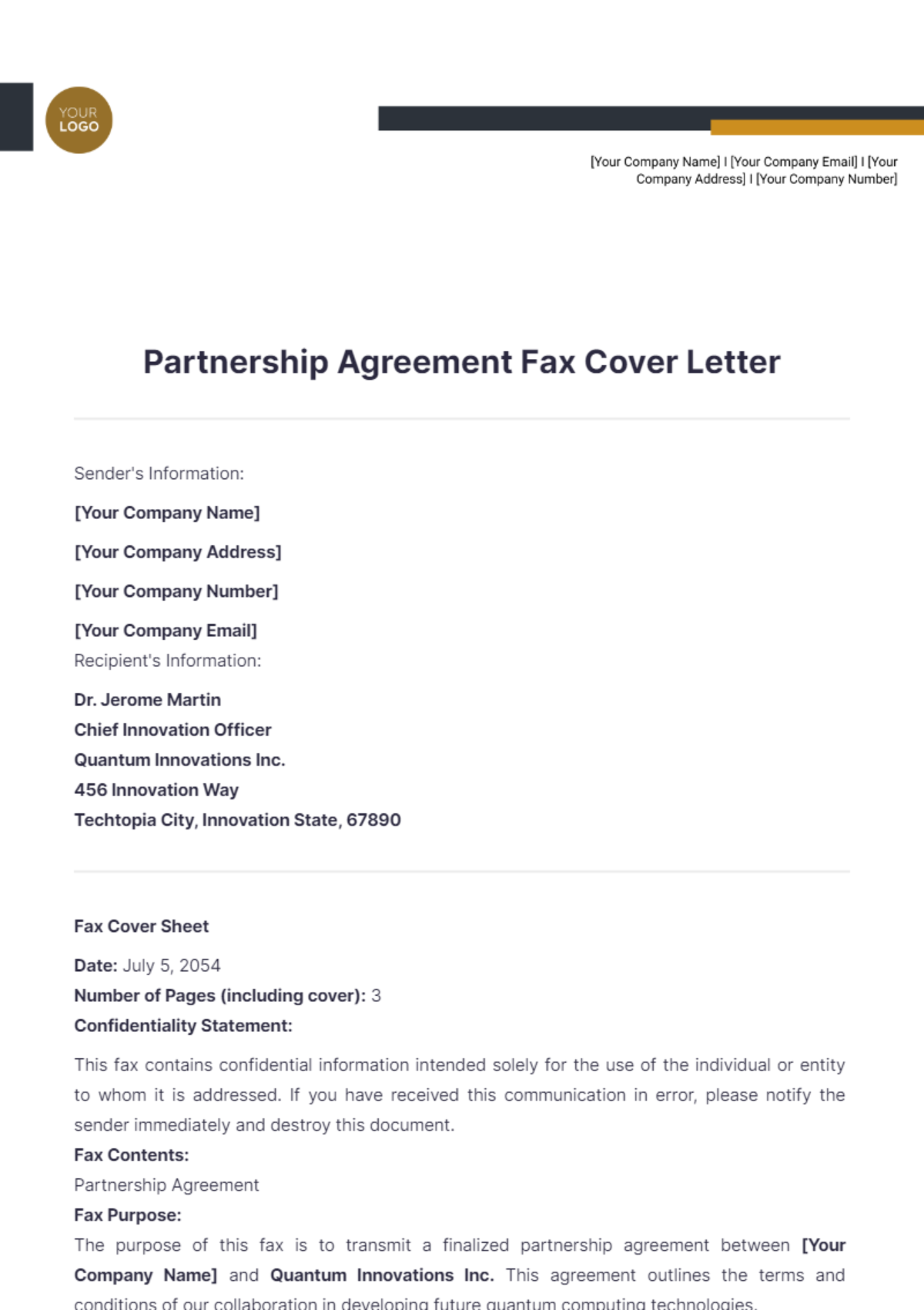 Partnership Agreement Fax Cover Letter - Edit Online & Download