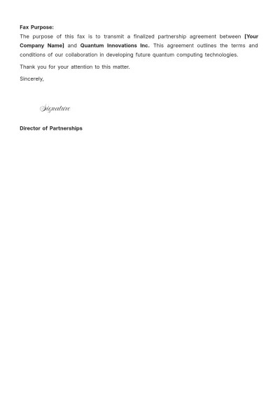 Free Partnership Agreement Fax Cover Letter to Edit Online