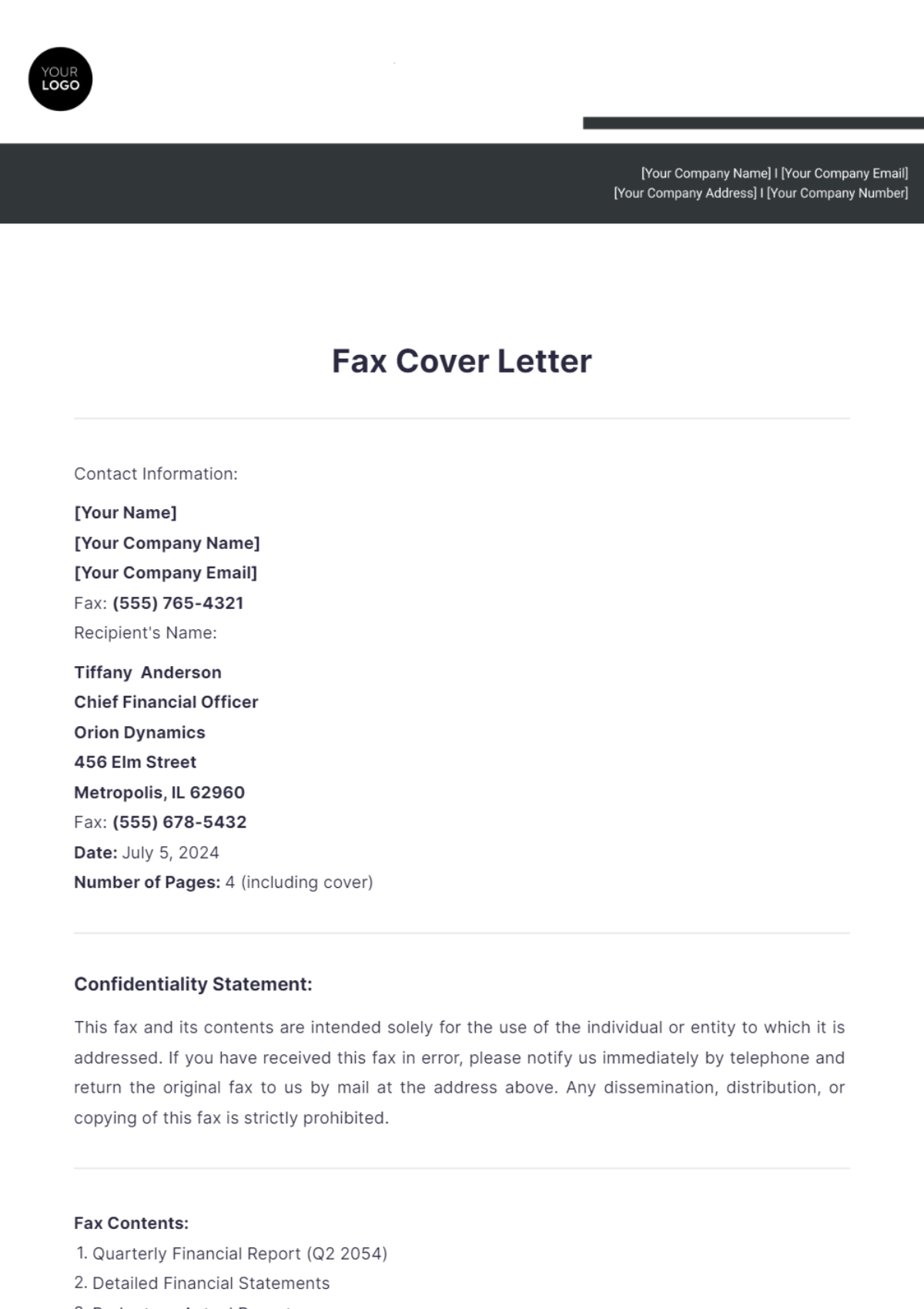 Fax Cover Letter