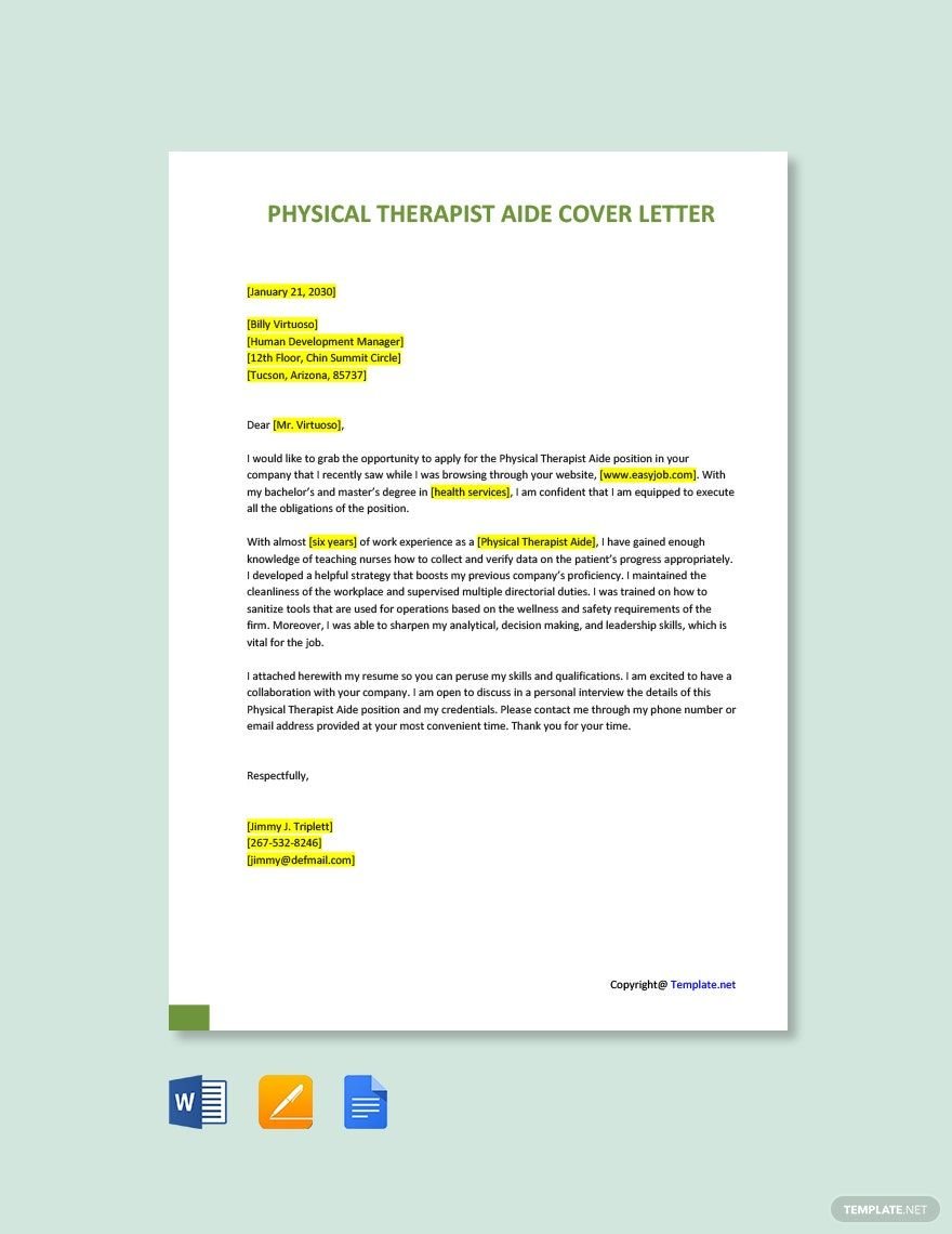 Physical Therapist Aide Cover Letter