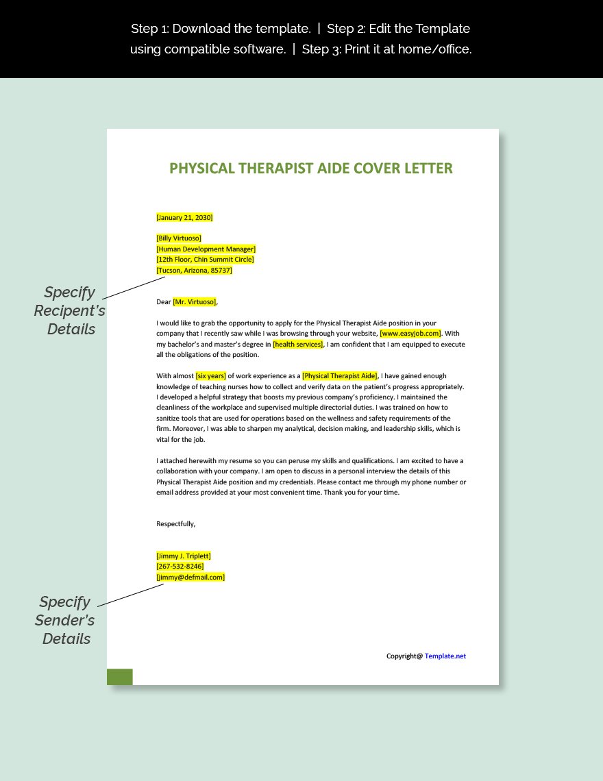 Physical Therapist Aide Cover Letter Template