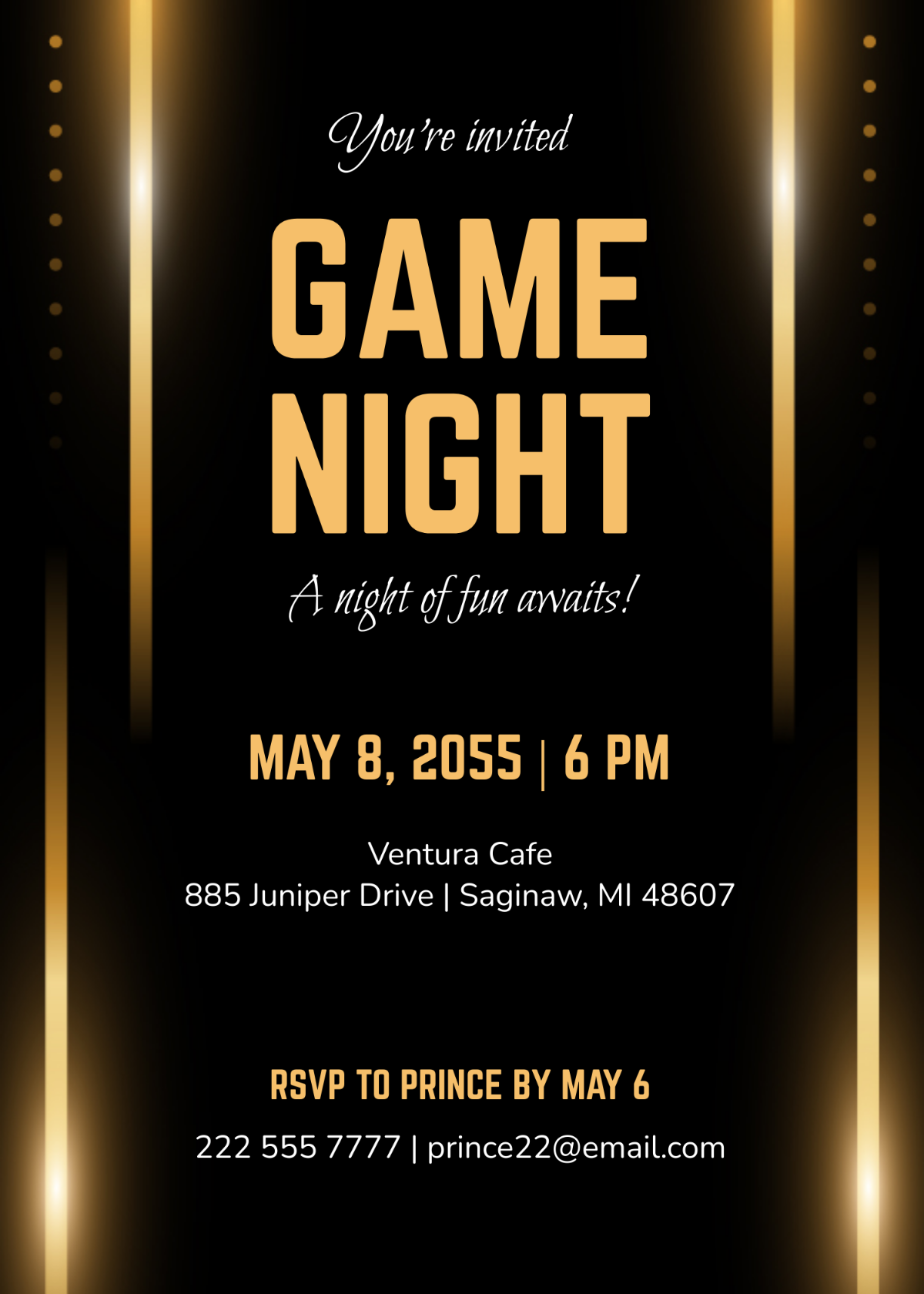 Gold Game Night Invitation