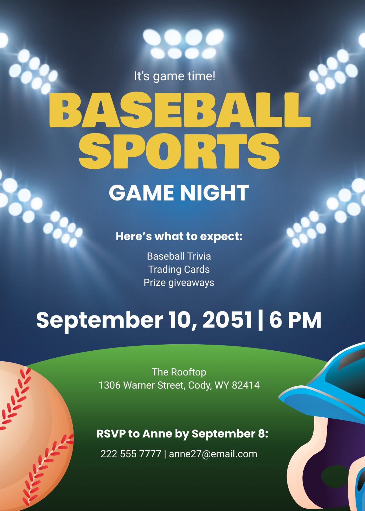 Baseball Sports Game Night Invitation