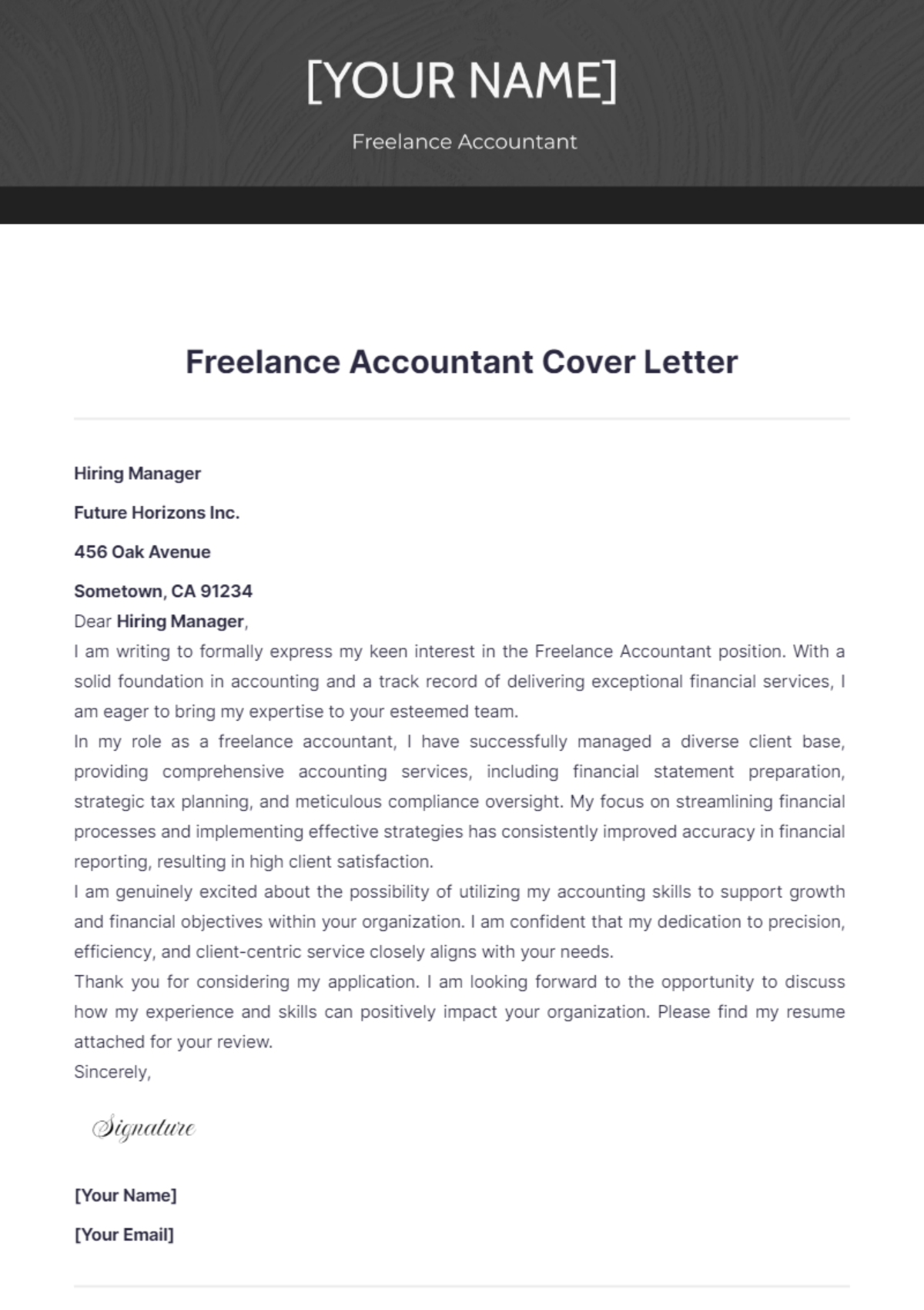 Freelance Accountant Cover Letter