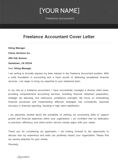Free Freelance Accountant Cover Letter to Edit Online