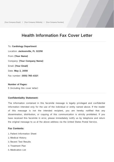 Free Health Information Fax Cover Letter to Edit Online