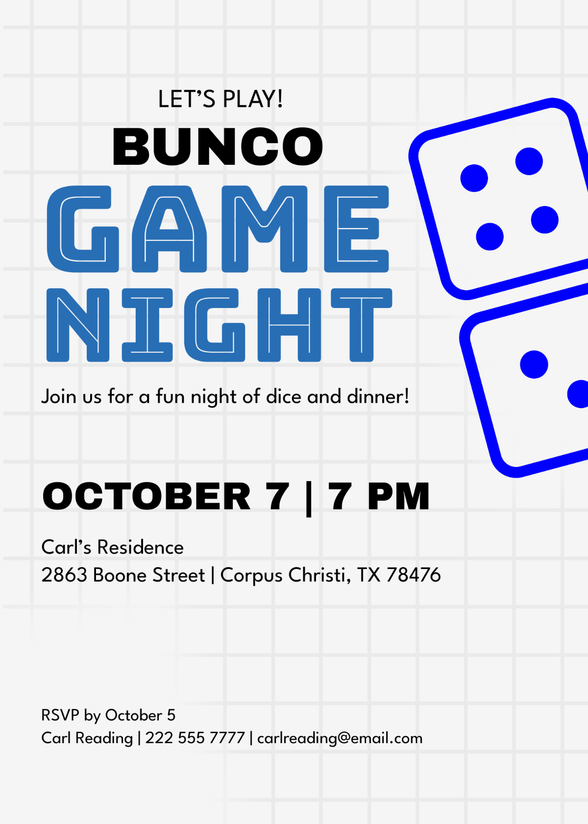 Play Bunco Game Night Invitation