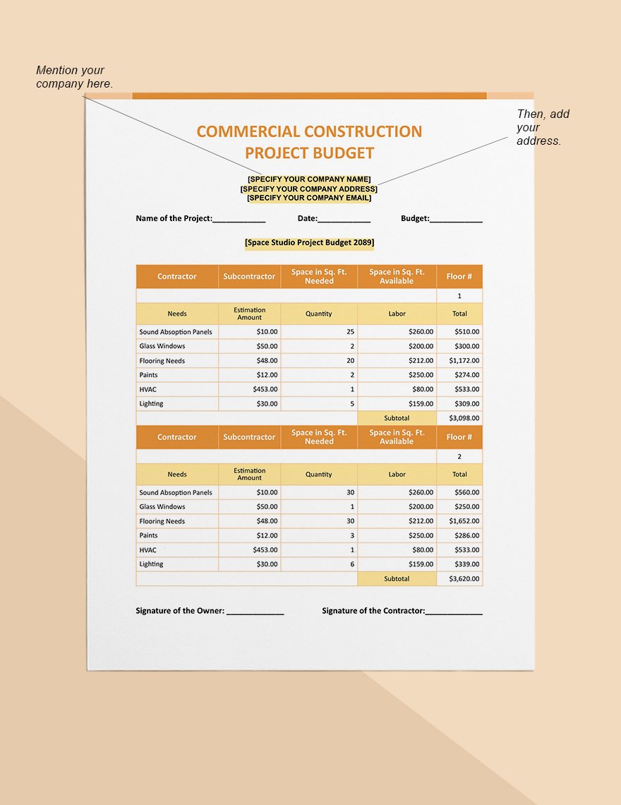 Commercial Construction Project Budget Format
