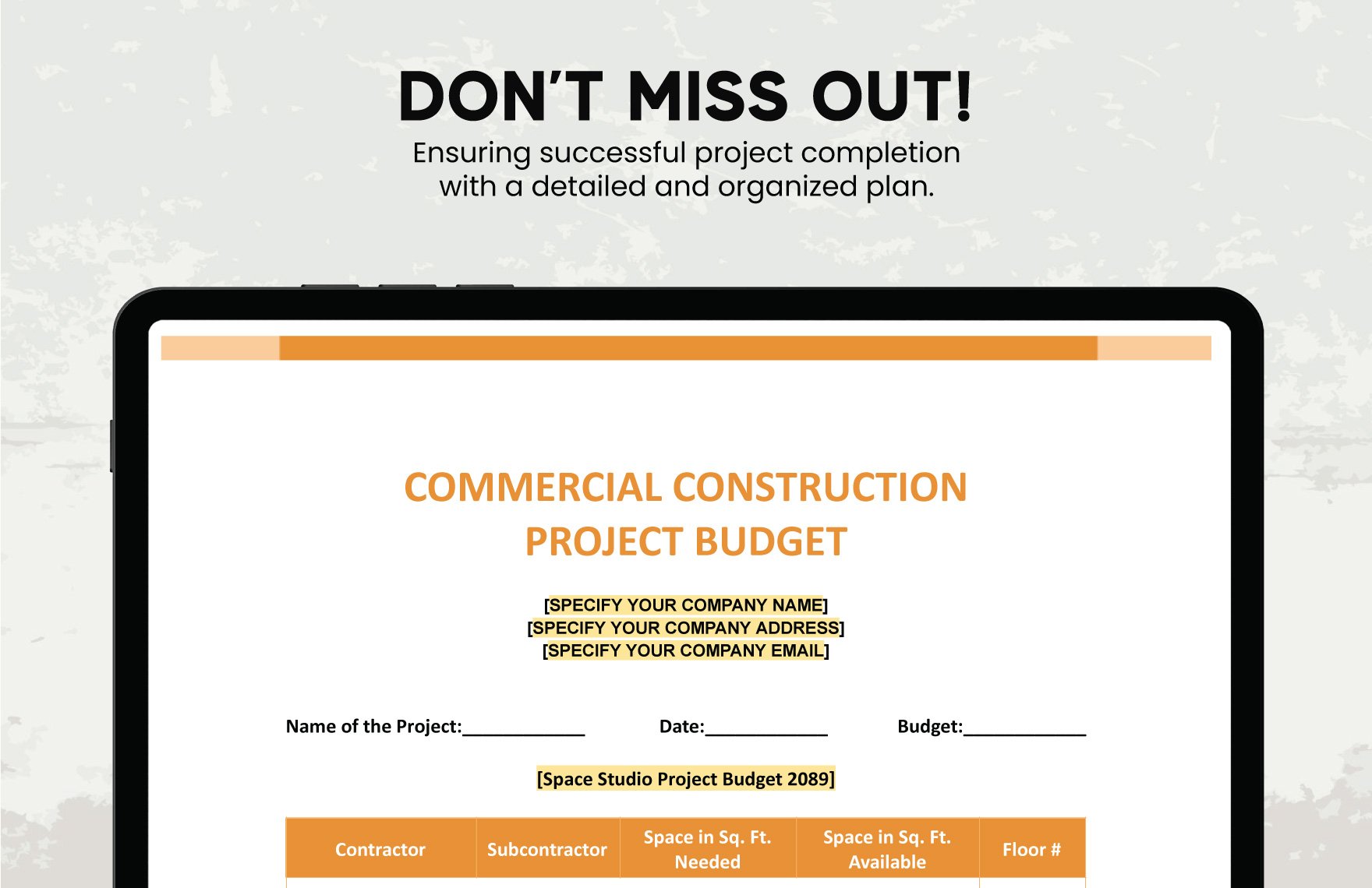 Commercial Construction Project Budget Template