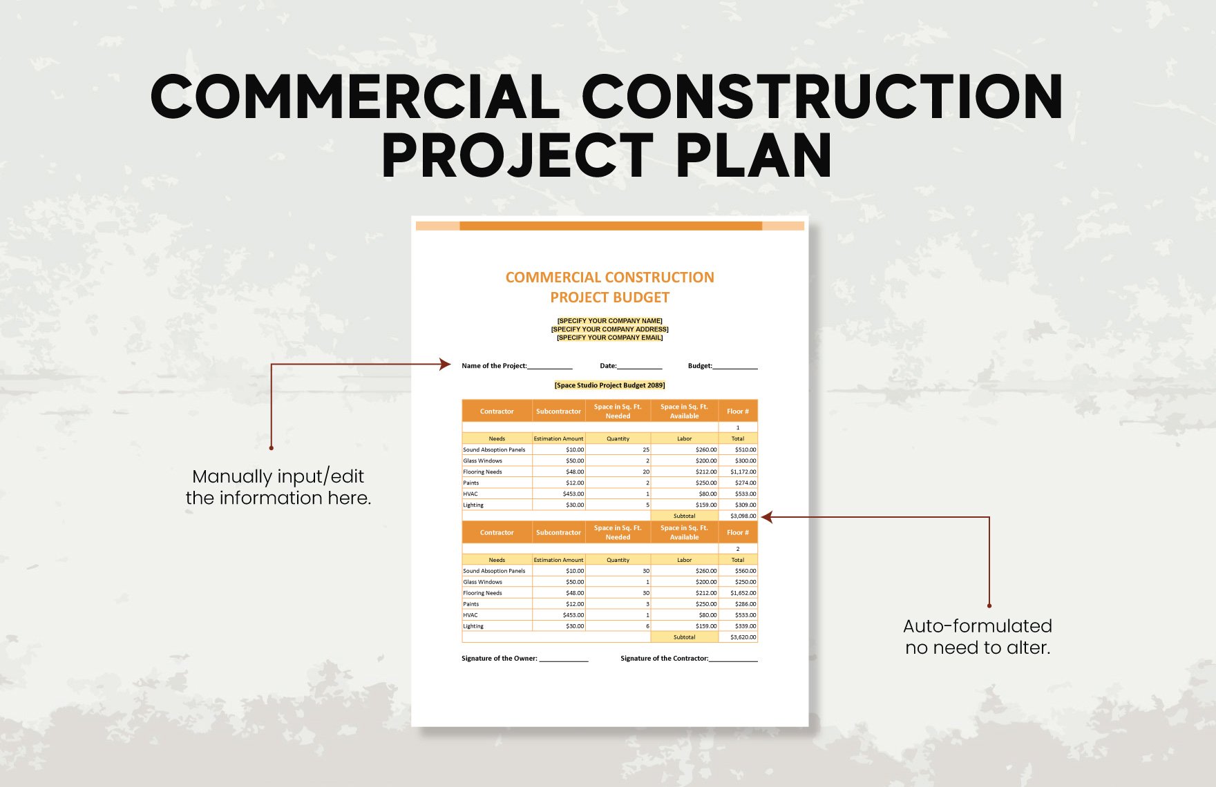 Commercial Construction Project Budget Template