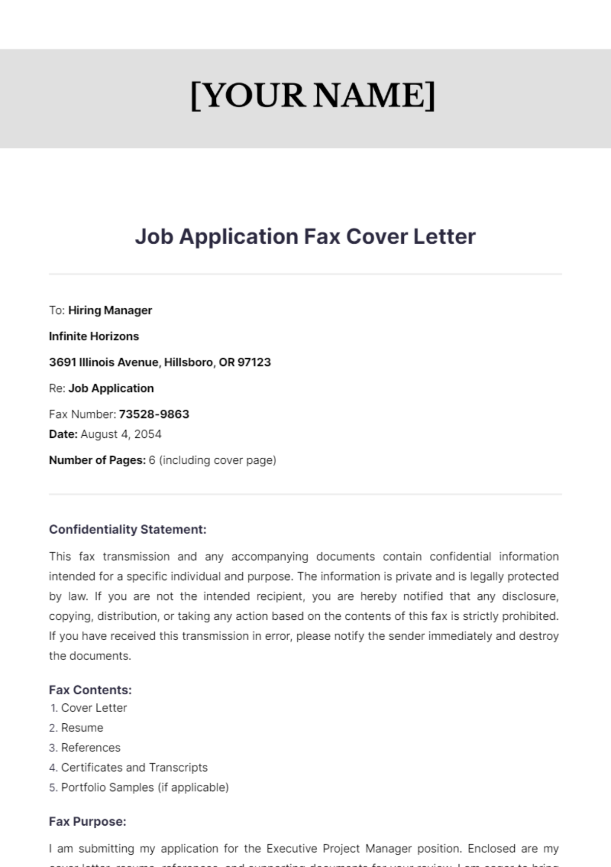 Job Application Fax Cover Letter - Edit Online & Download