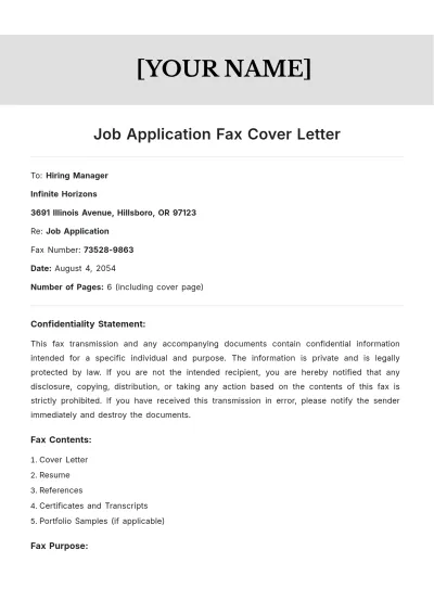 Free Job Application Fax Cover Letter to Edit Online