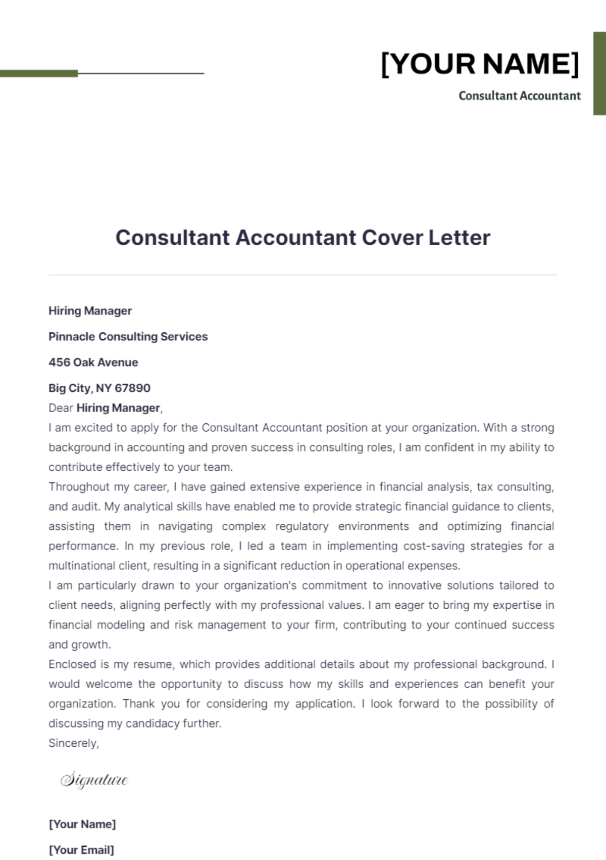 Consultant Accountant Cover Letter