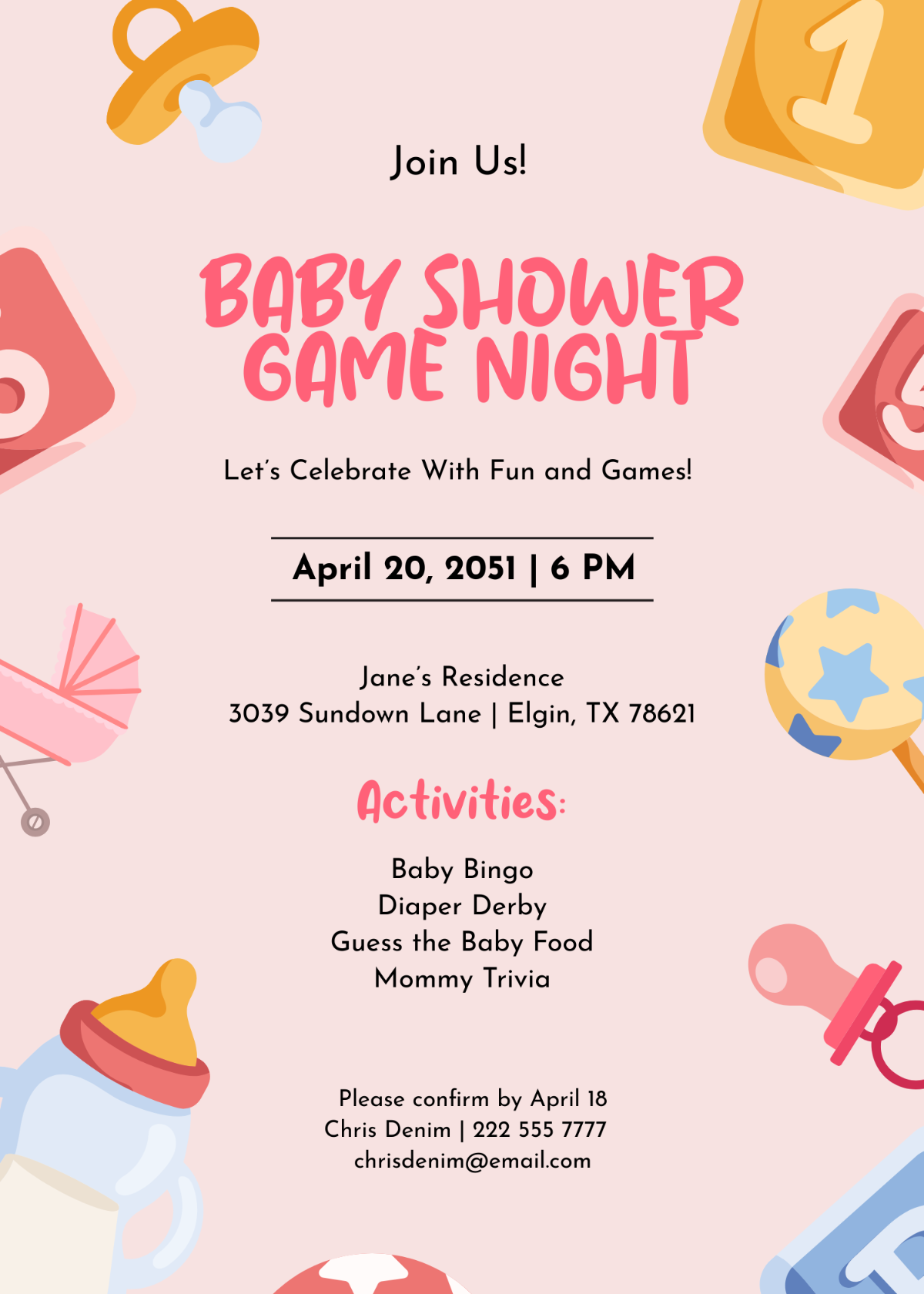 Baby Shower Game Night Invitation