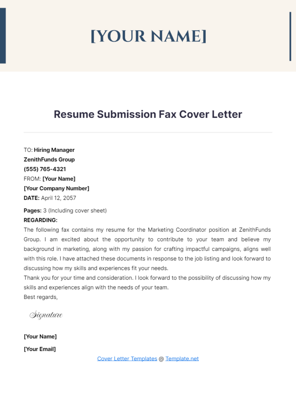 Resume Submission Fax Cover Letter - Edit Online & Download