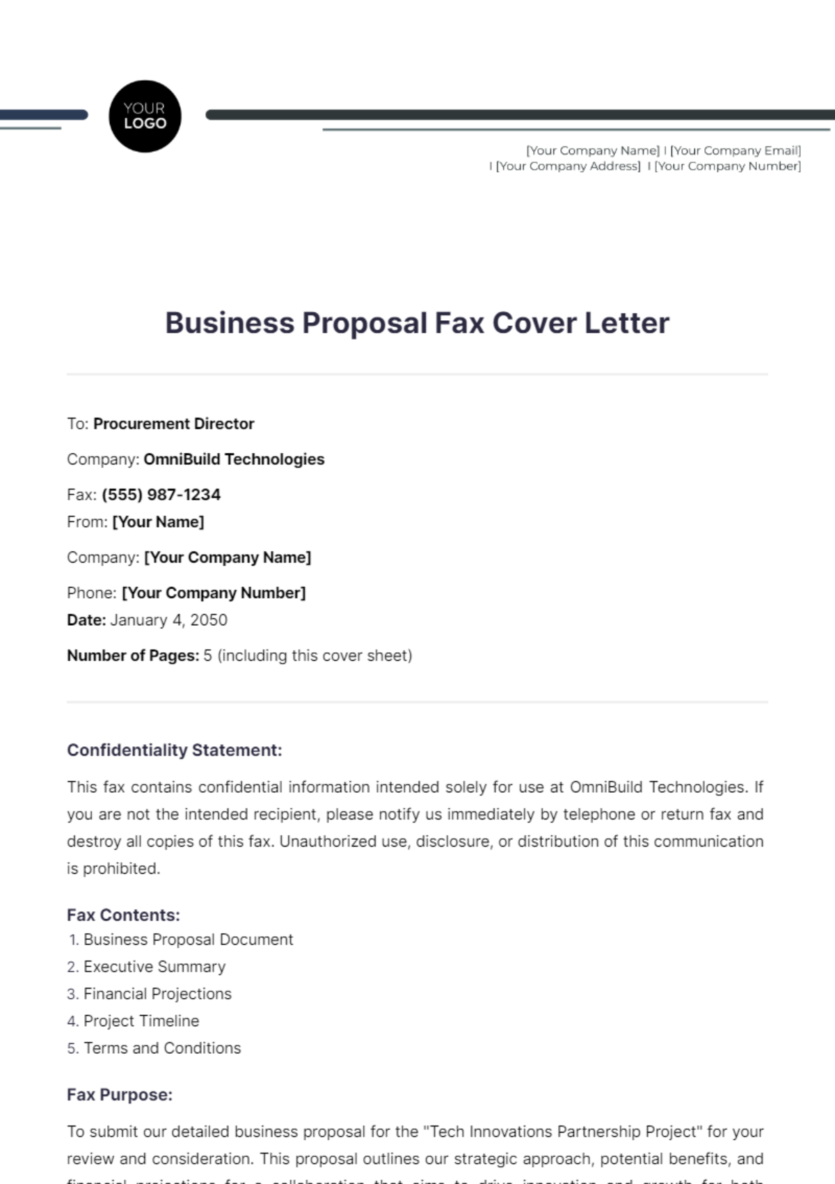 Business Proposal Fax Cover Letter - Edit Online & Download