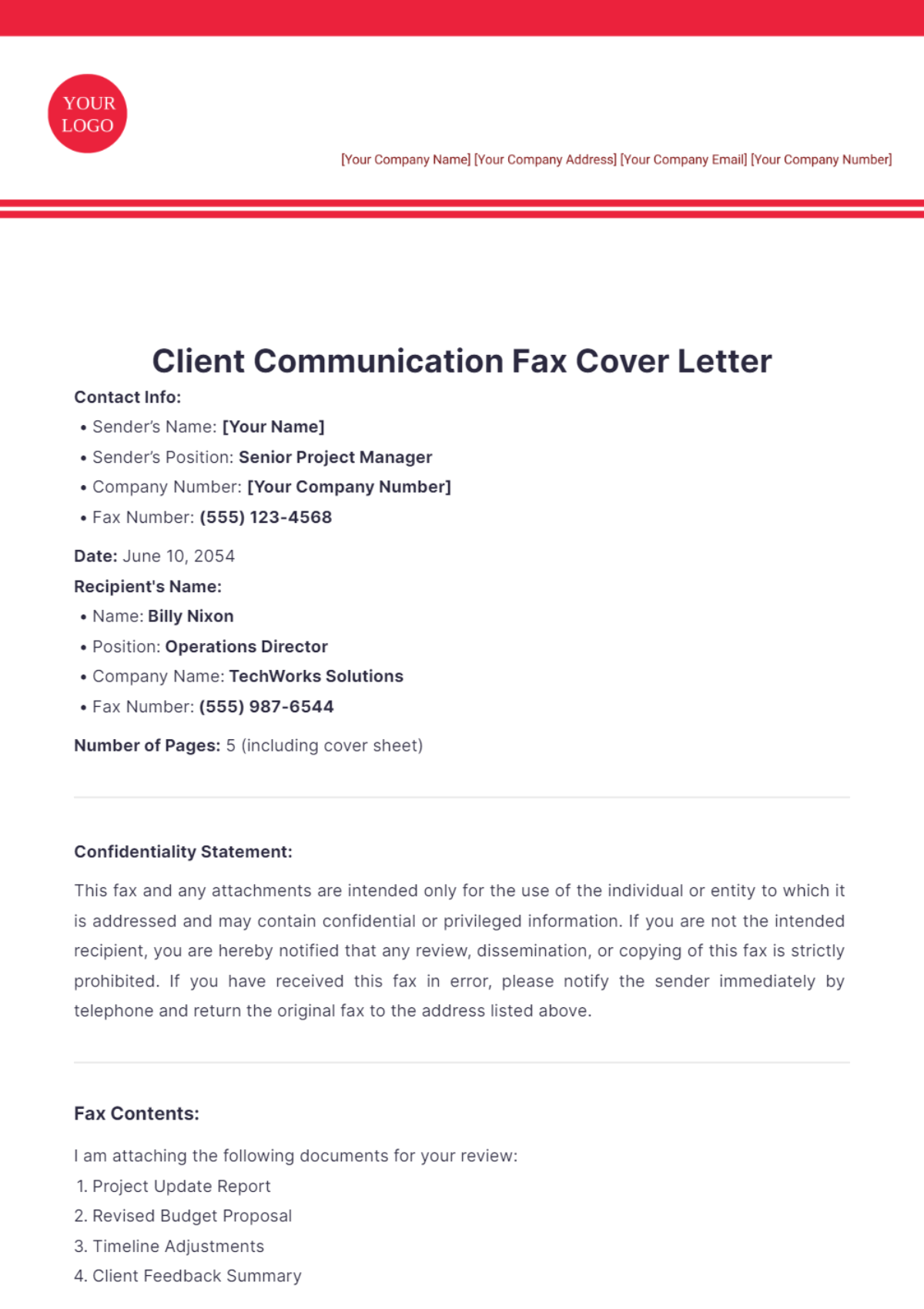 Client Communication Fax Cover Letter - Edit Online & Download