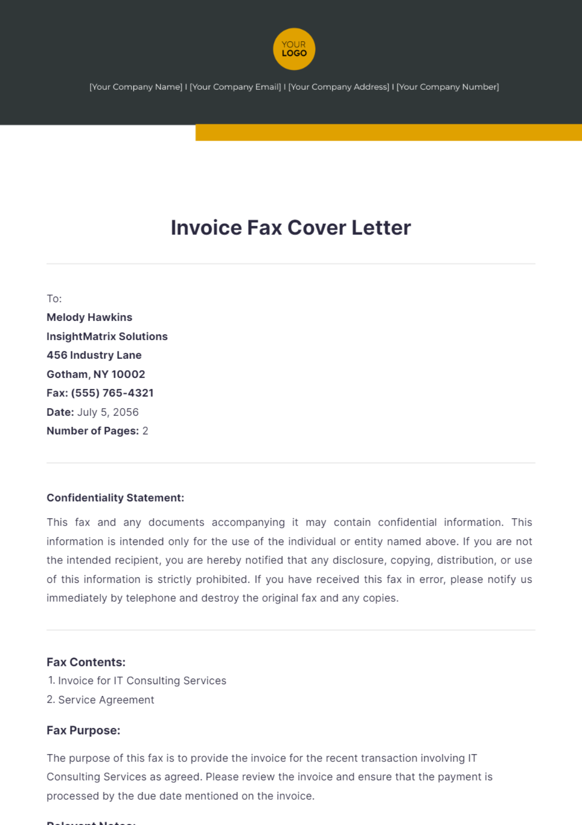 Invoice Fax Cover Letter - Edit Online & Download