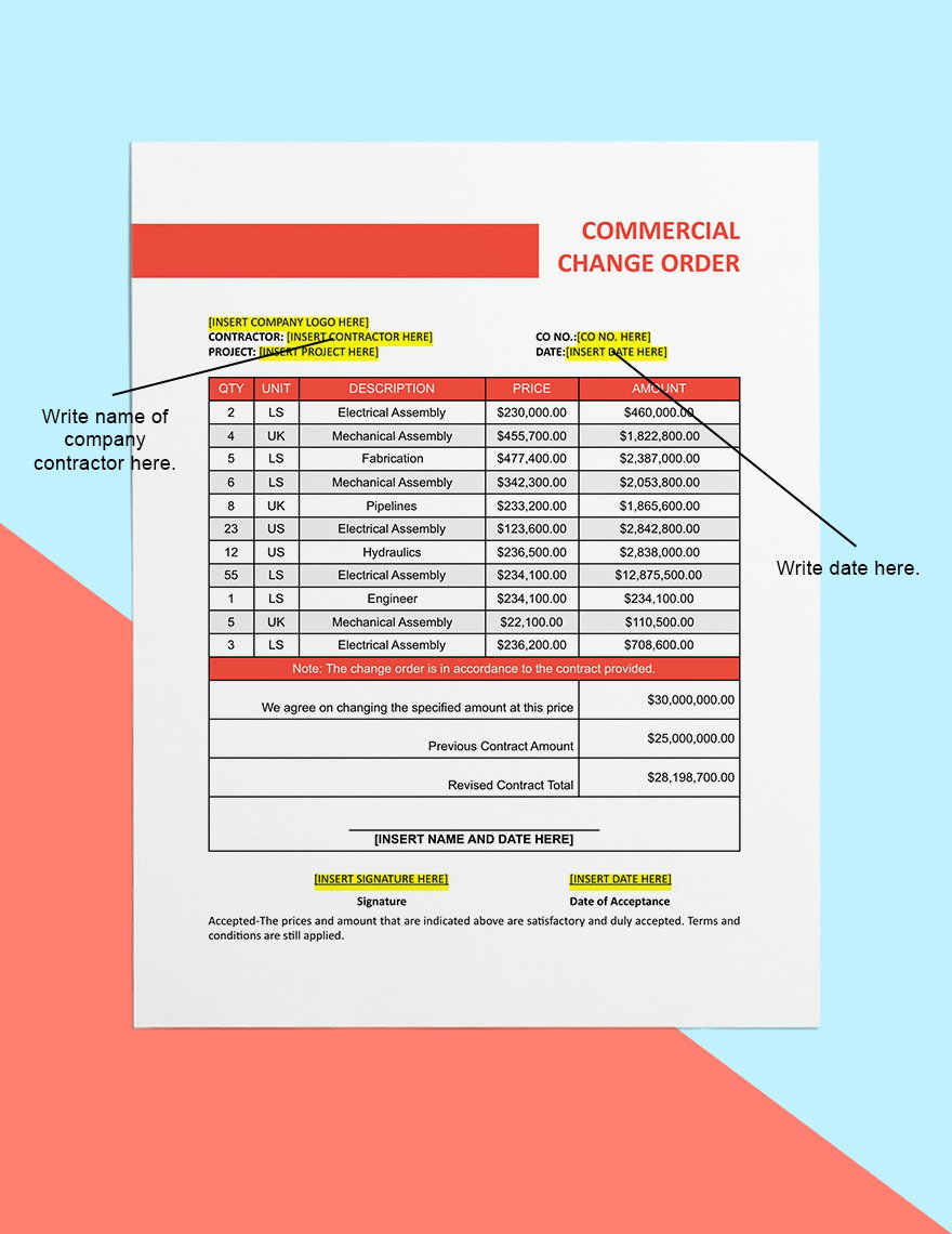 Commercial Construction Change Order Template