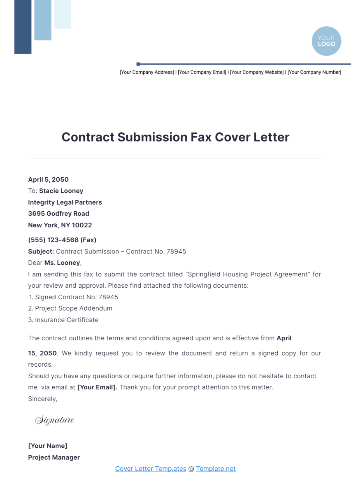 Contract Submission Fax Cover Letter - Edit Online & Download