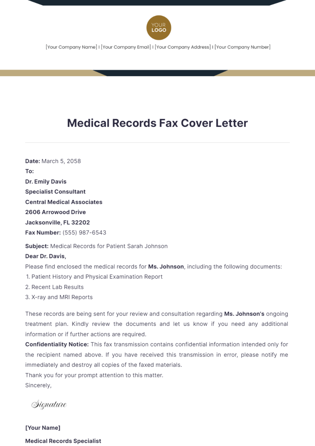 Medical Records Fax Cover Letter - Edit Online & Download