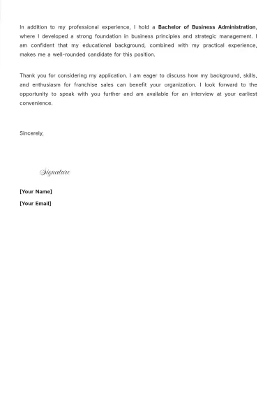 Free Franchise Sales Manager Cover Letter to Edit Online