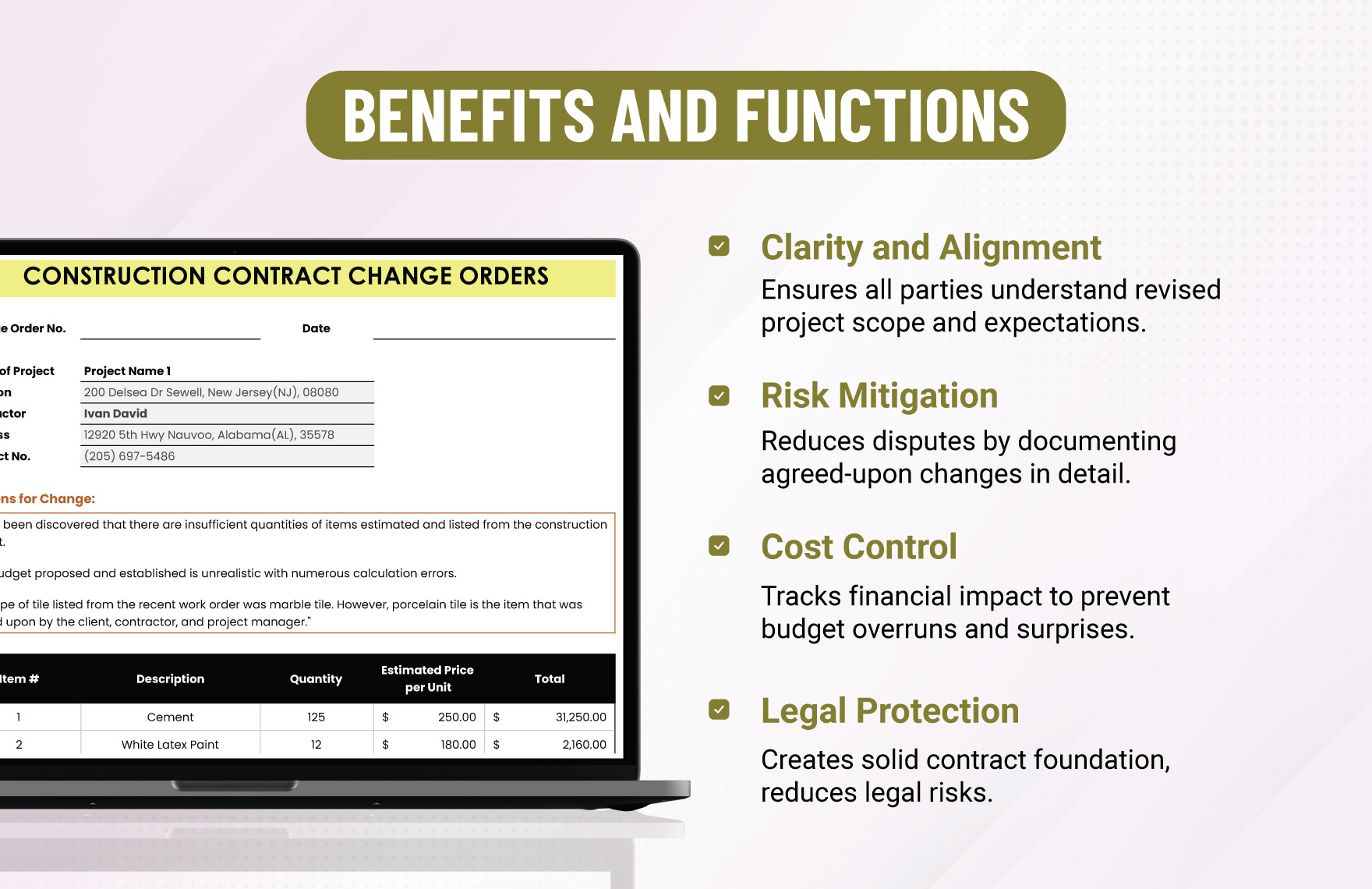 Construction Contract Change Orders Template