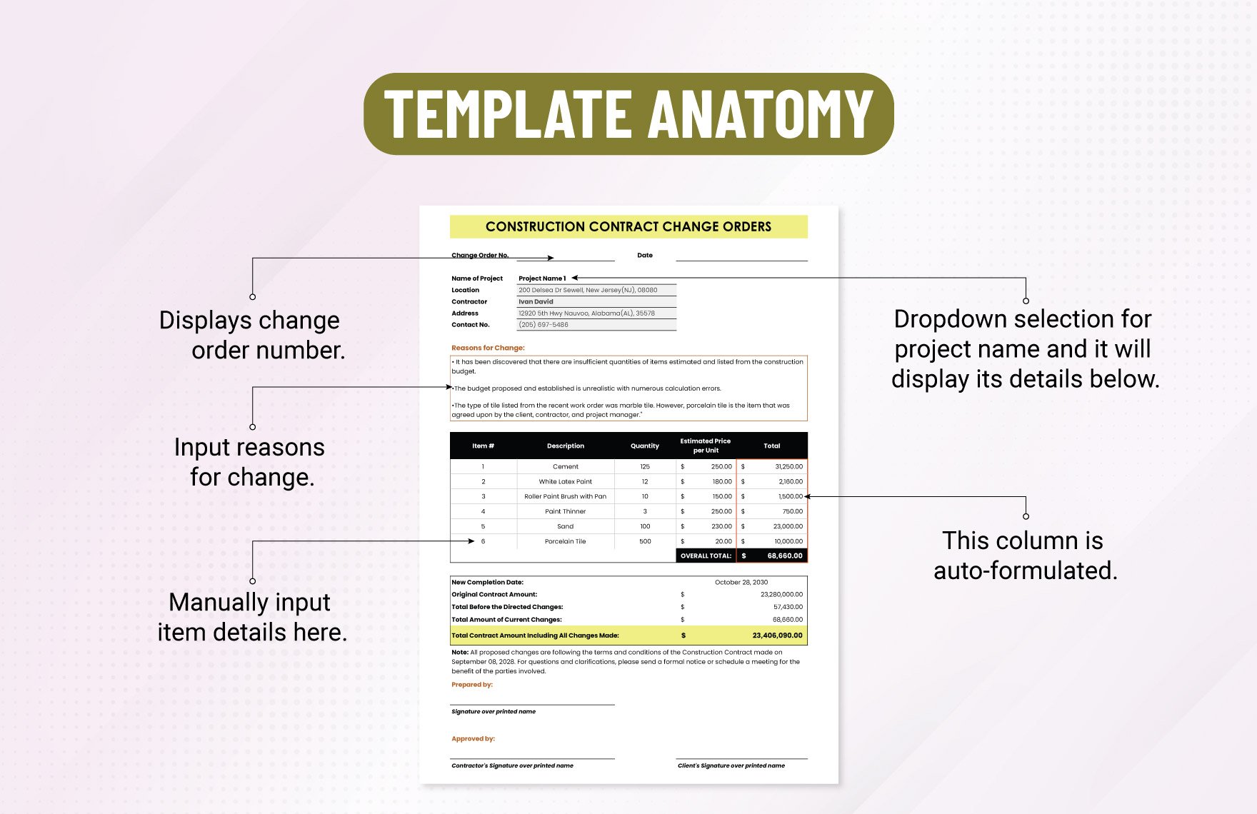 Construction Contract Change Orders Template