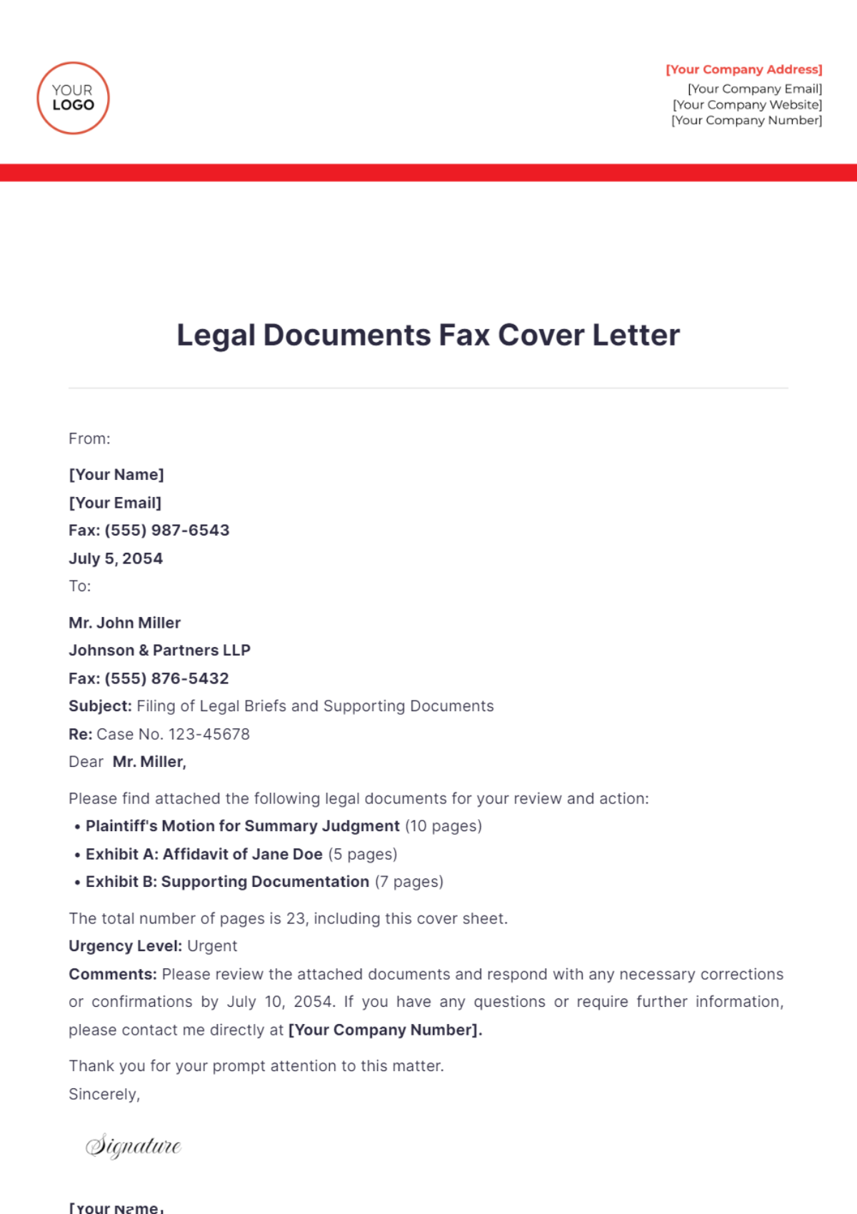 Legal Documents Fax Cover Letter - Edit Online & Download