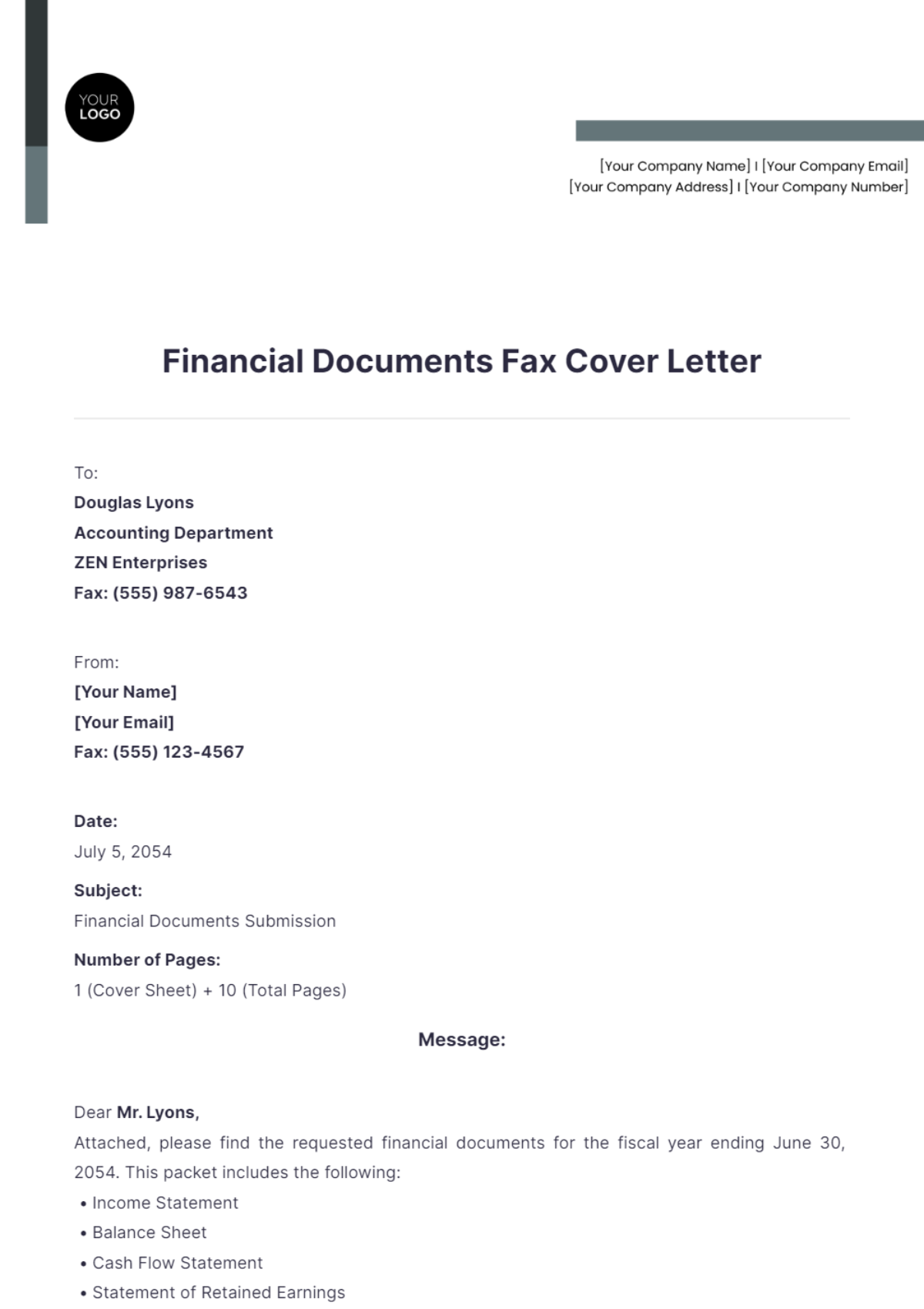 Financial Documents Fax Cover Letter - Edit Online & Download