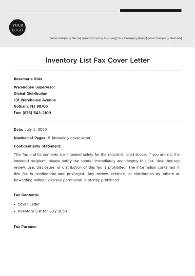 Free Inventory List Fax Cover Letter to Edit Online