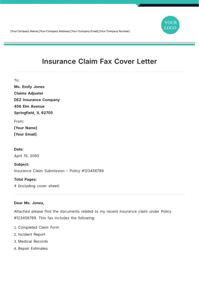 Free Insurance Claim Fax Cover Letter to Edit Online
