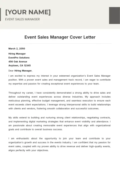 Free Event Sales Manager Cover Letter to Edit Online