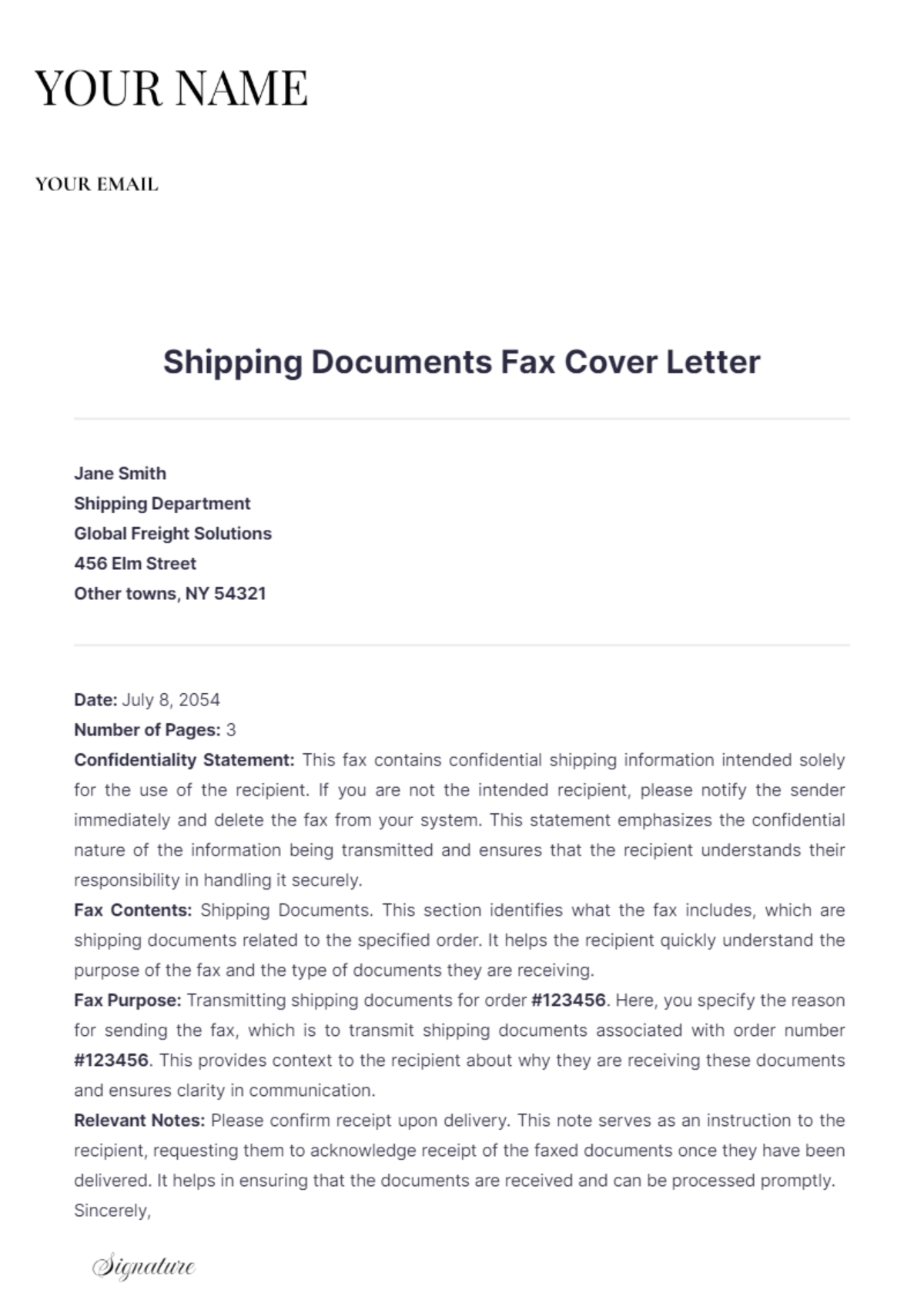 Shipping Documents Fax Cover Letter - Edit Online & Download