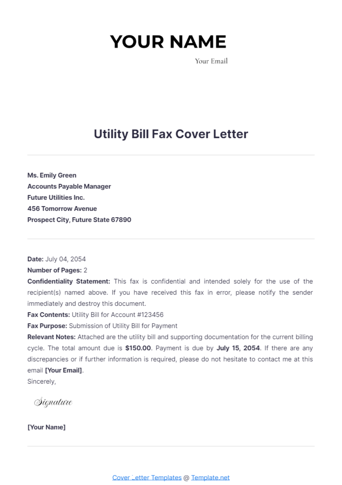 Utility Bill Fax Cover Letter - Edit Online & Download