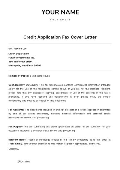 Free Credit Application Fax Cover Letter to Edit Online